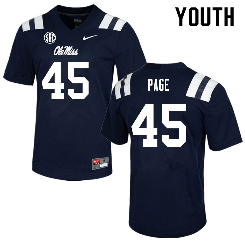 Youth #45 Fred Page Ole Miss Rebels College Football Jerseys Sale-Navy